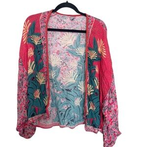 Boho Tropical Floral Open-Front Cardigan